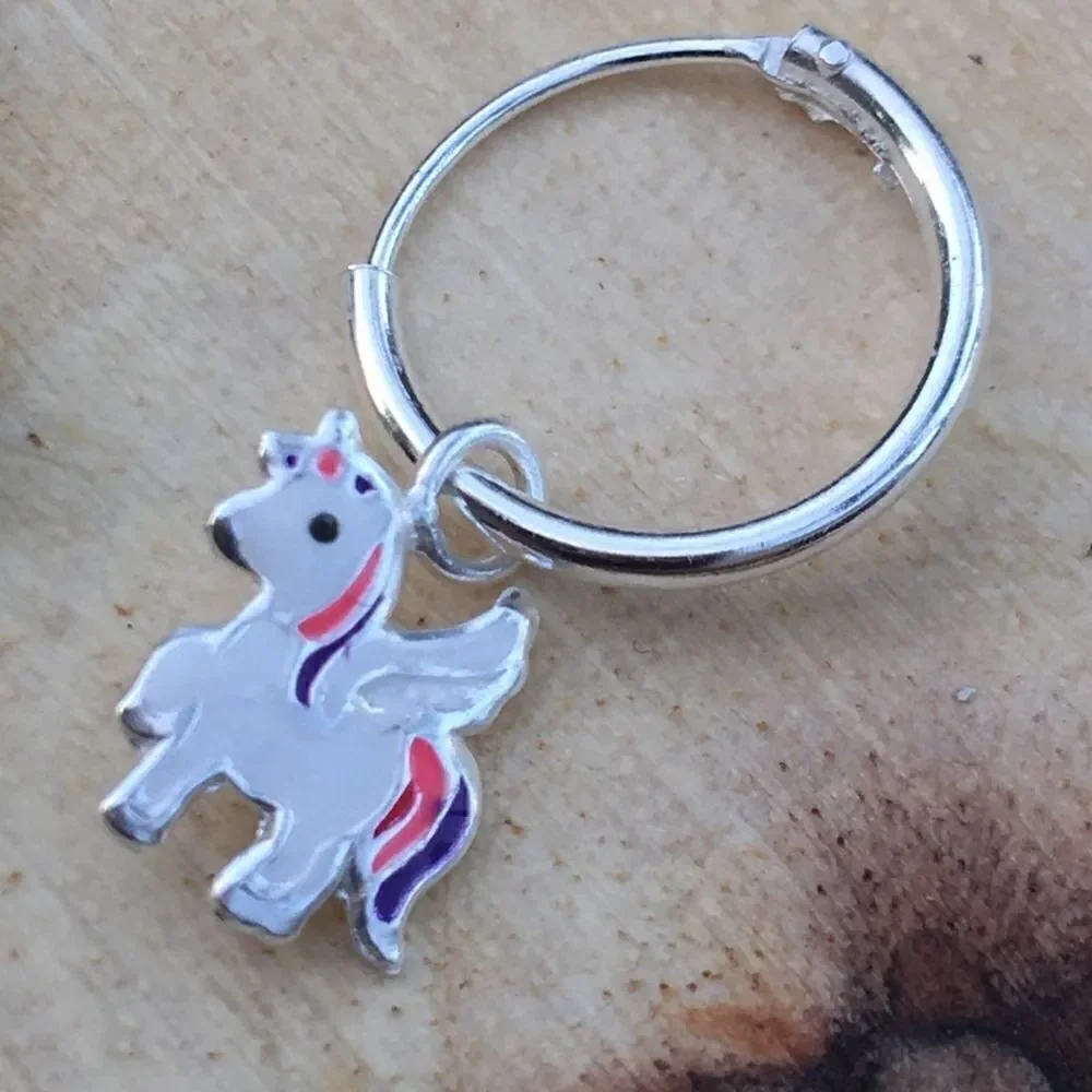 Girls Sterling Silver Unicorn Epoxy Earrings